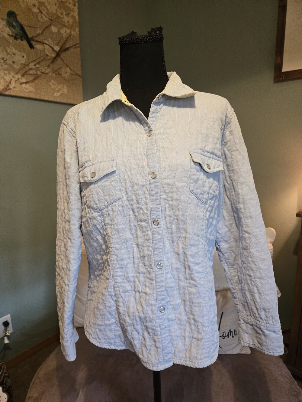 J. Jill Light Blue Quilted Button-Front Shirt Jacket